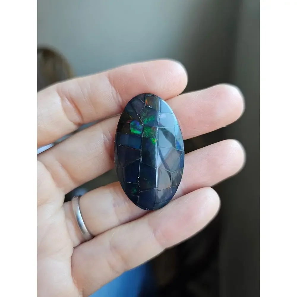 Large Australian Opal Mosaic Doublet Oval Cabochon 29.75 CT Loose Gemstone